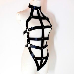 Leather harness bodysuit